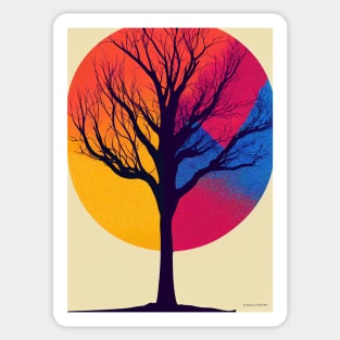 Rainbow Abstract Moon Vibrant Colored Whimsical Minimalist Lonely Tree - Bright Colorful Nature Poster Art of a Leafless Branches Sticker